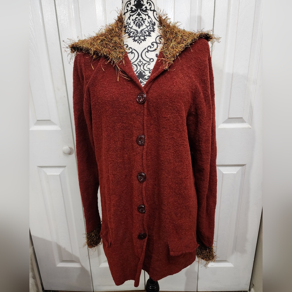 Vintage D.A.R. Red Multicolor Button Up Duster Cardigan Sweater
